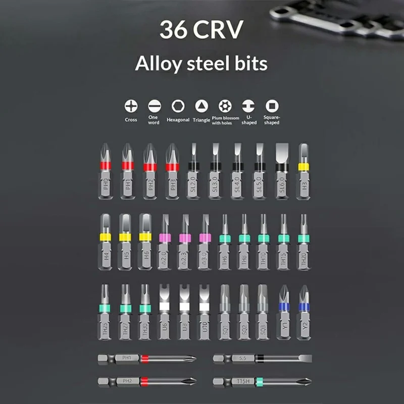 42Pcs Ratchet Screwdriver Bit Set CRV Alloy Steel Two-Way Magnetic Tool Kit