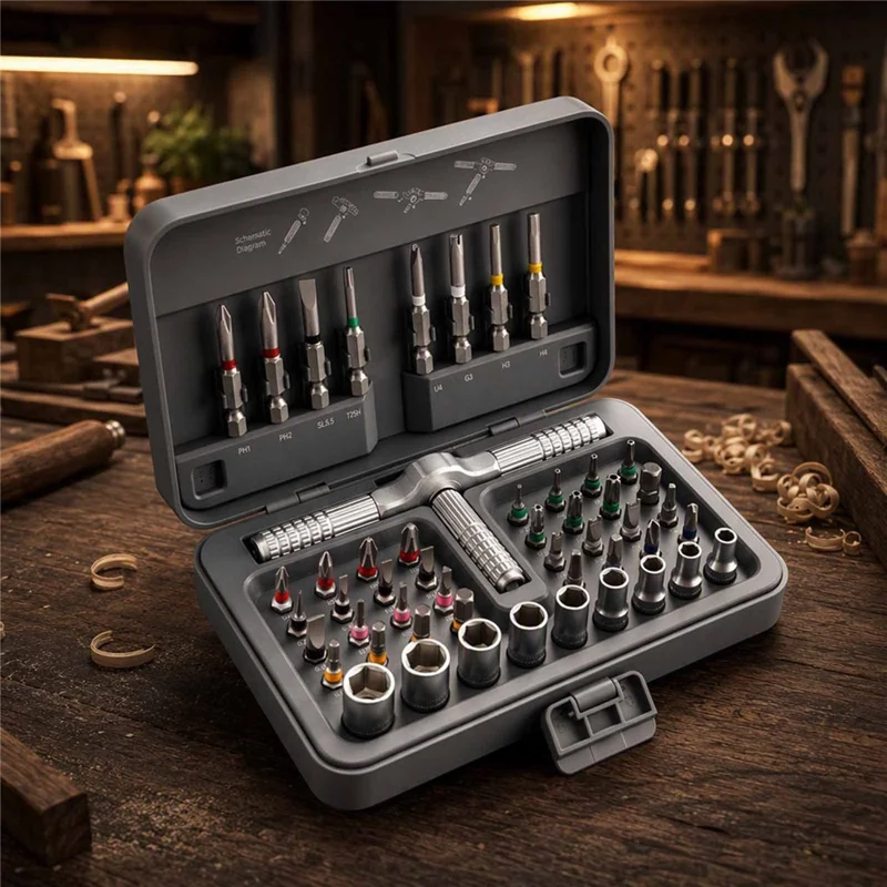 54 in 1 Magnetic Ratchet Screwdriver Set CRV / S2 Alloy Steel Bits with Sockets