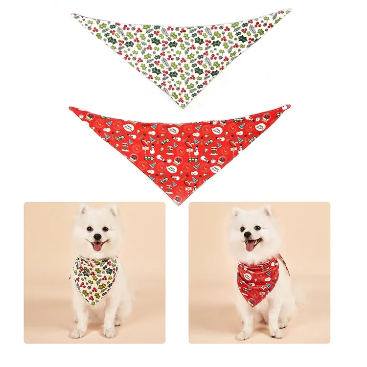 Christmas Dog Bandanas Pet Bib Bandanas Pet Scarf Washable Dog Bib Costume [Size: M/L] -  Red/Leaf