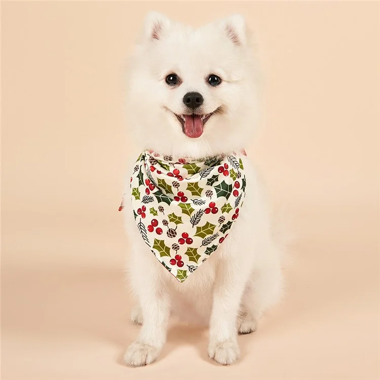 Christmas Dog Bandanas Pet Bib Bandanas Pet Scarf Washable Dog Bib Costume [Size: M/L] -  Red/Leaf