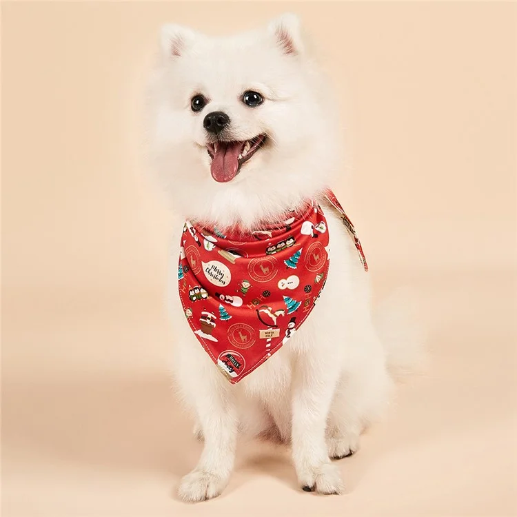 Christmas Dog Bandanas Pet Bib Bandanas Pet Scarf Washable Dog Bib Costume [Size: M/L] -  Red/Leaf