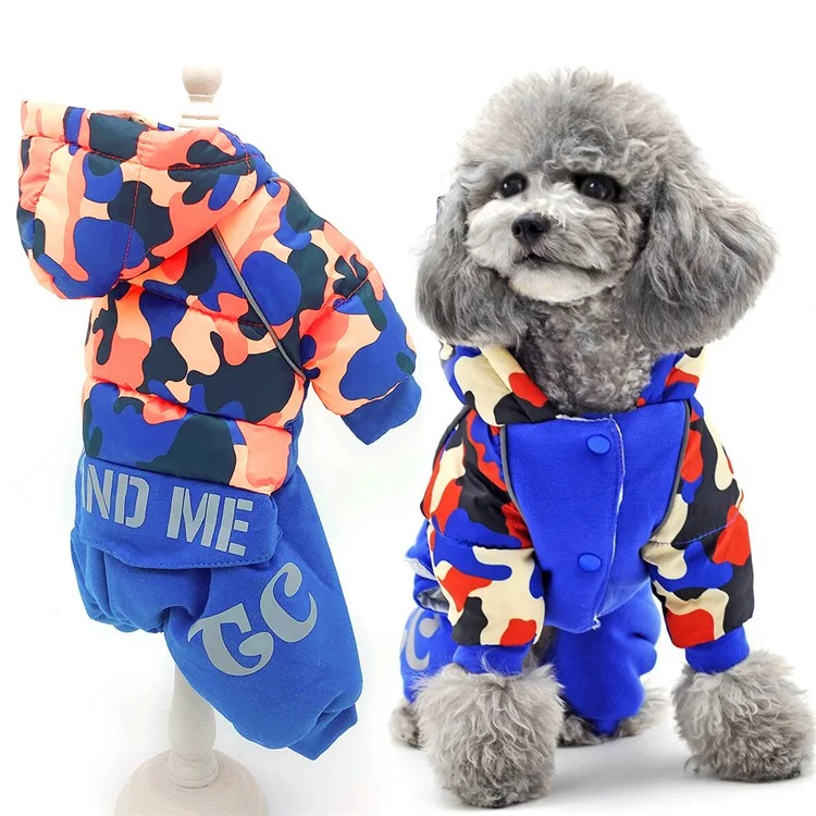 TG-CL062 Camouflage Splicing Pet Dog Hoodie Coat Waterproof Winter Puppy Costumes - Blue/Size 14
