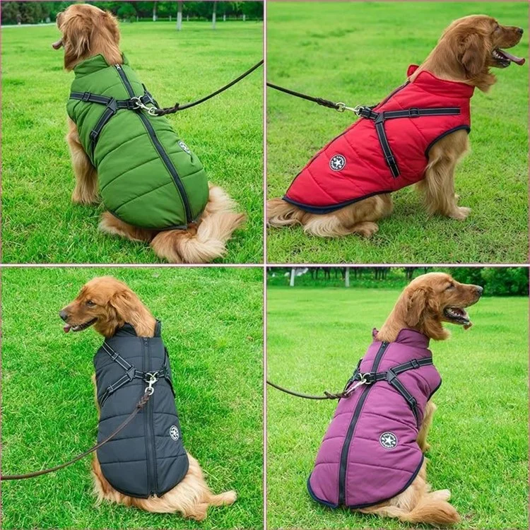 Pet Dog Zipper Coat Waterproof Winter Vest Jacket Puppy Outwear [without Dog Leash] - Black/4XL