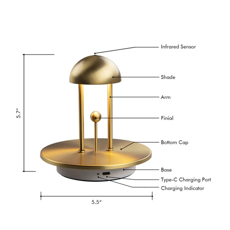 COMELY Gingle 1140002 Modern Creative Infrared Gesture Dimming Night Light Rechargeable LED Table Lamp Home Decor - Gold