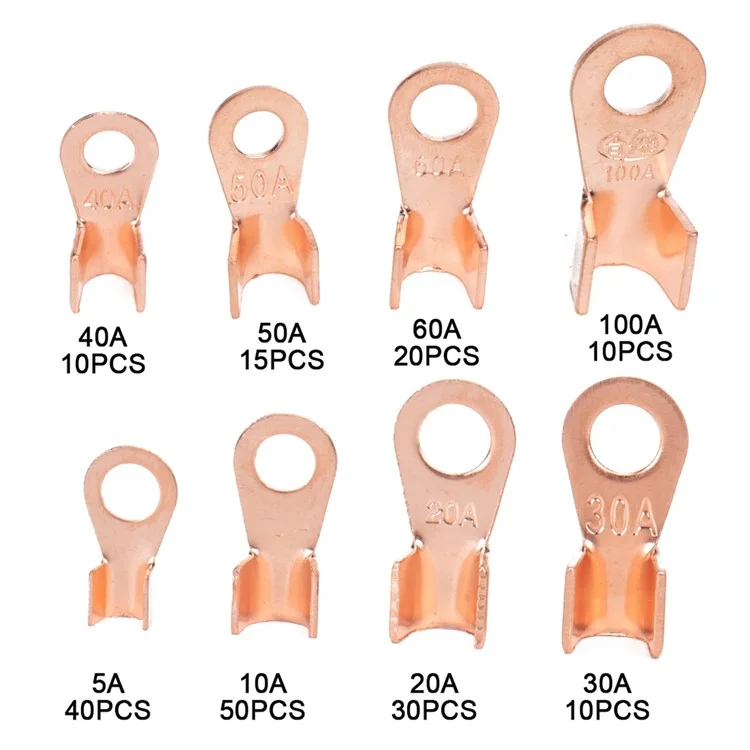 a2965 185pcs open barrel terminals set 5a / 10a / 20a / 30a / 40a / 50a / 60a / 100a fil de câble à sertissage lug connecteurs de bornes en cuivre