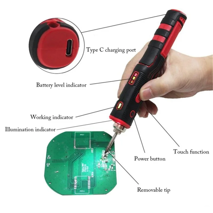 USB Rechargeable Portable Cordless Soldering Iron Kit with Stand, Soldering Iron Tip