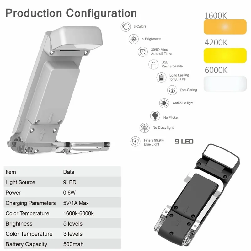 Soins Oculaire en Plastique Light Light LED Livre Livre Leur Avec la Page de Livre - Noir