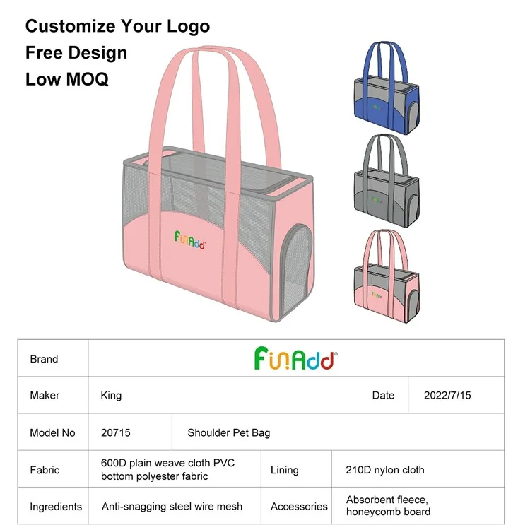 FUNADD FA1002 Bolsa de Transporte de Tela de Nilón para Gatos de Perros Pequeños - Rosa