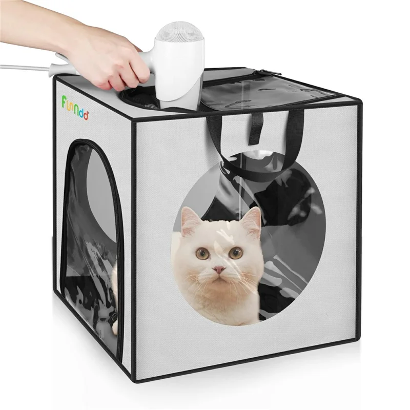 FUNADD FA2001 600D Nylon Pet Drying Box Dog Cat Hair Blowing Dry Box with Clear PVC Window - White