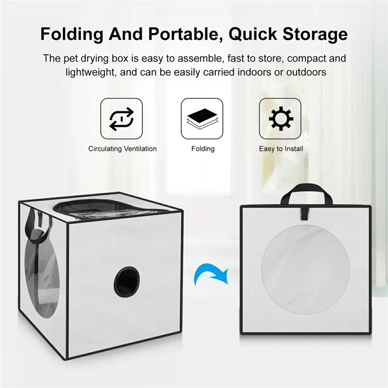 FUNADD FA2001 600D Nylon Pet Drying Box Dog Cat Hair Blowing Dry Box with Clear PVC Window - White