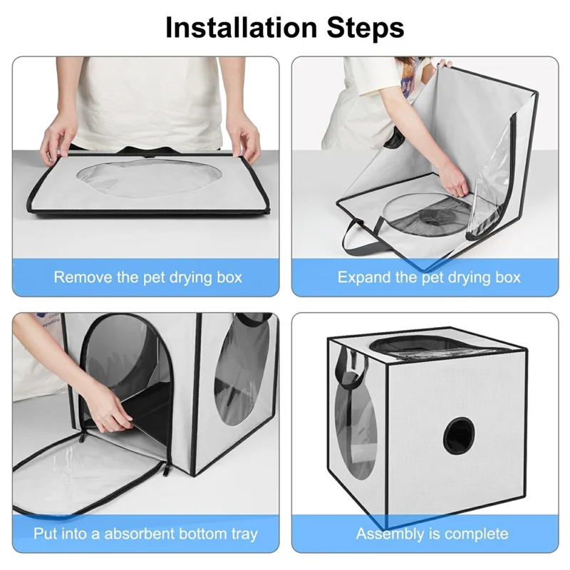 FUNADD FA2001 600D Nylon Pet Drying Box Dog Cat Hair Blowing Dry Box with Clear PVC Window - White