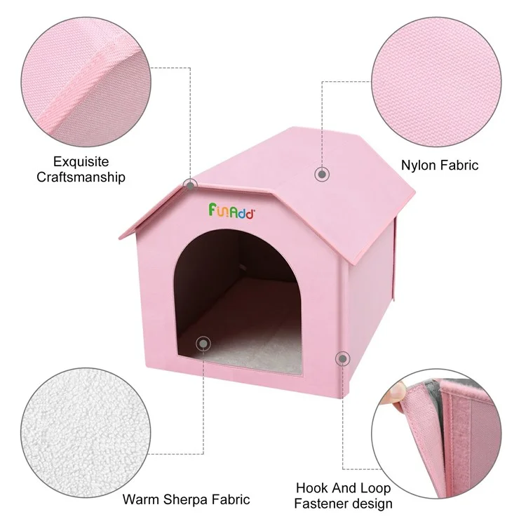 FUNADD FA2002 Collapsible Pet House with Double-sided Mat Waterproof Nylon Dog Cat Tent - Pink