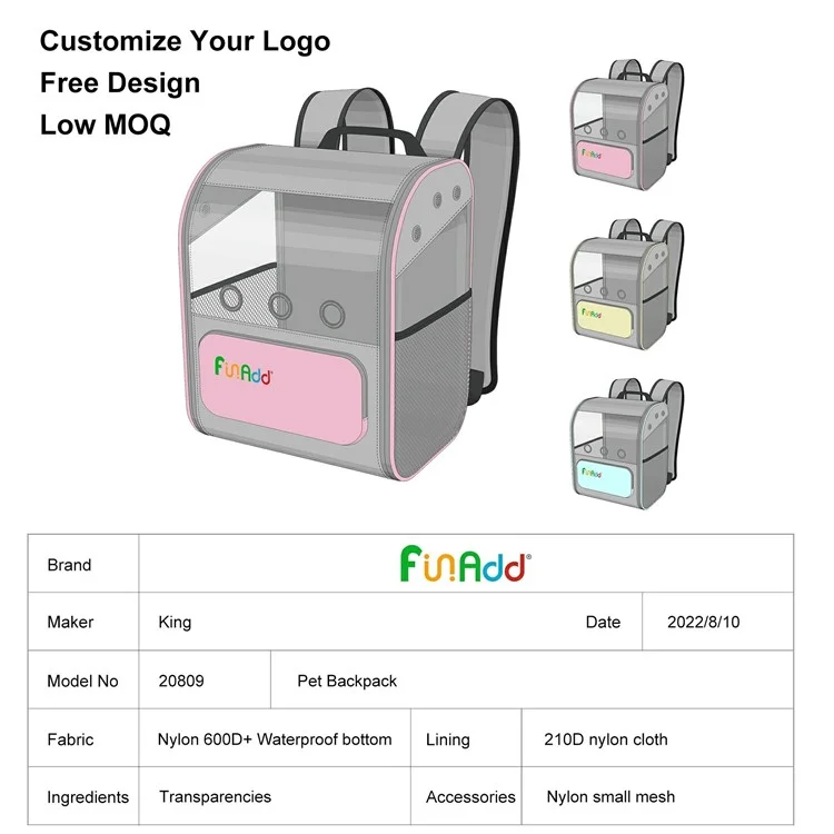 FUNADD FA1003 Mochila Respirável de Nylon 600D para Animais de Estimação - Rosa