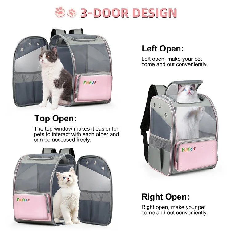 FUNADD FA1003 600D Nylon Breathable Pet Backpack Dog Cat Carrier Dual Shoulders Bag - Pink