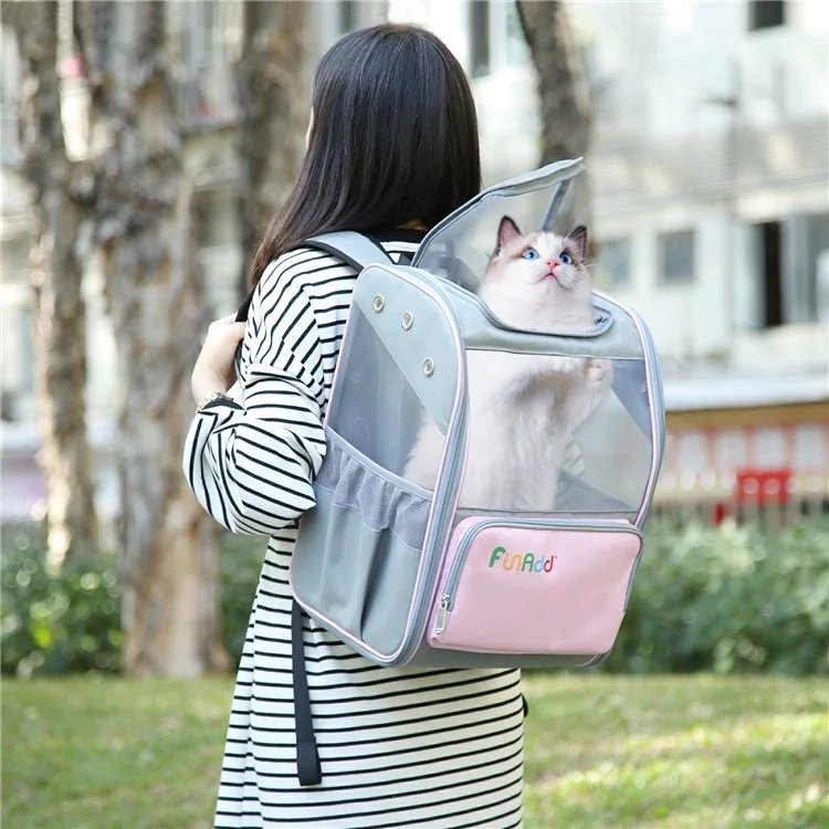 FUNADD FA1003 600D Nylon Breathable Pet Backpack Dog Cat Carrier Dual Shoulders Bag - Pink