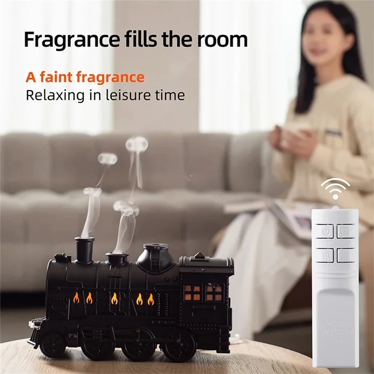 Mini Steam Train Essential Oil Diffuser LED Light Air Humidifier with Remote Control - UK Plug