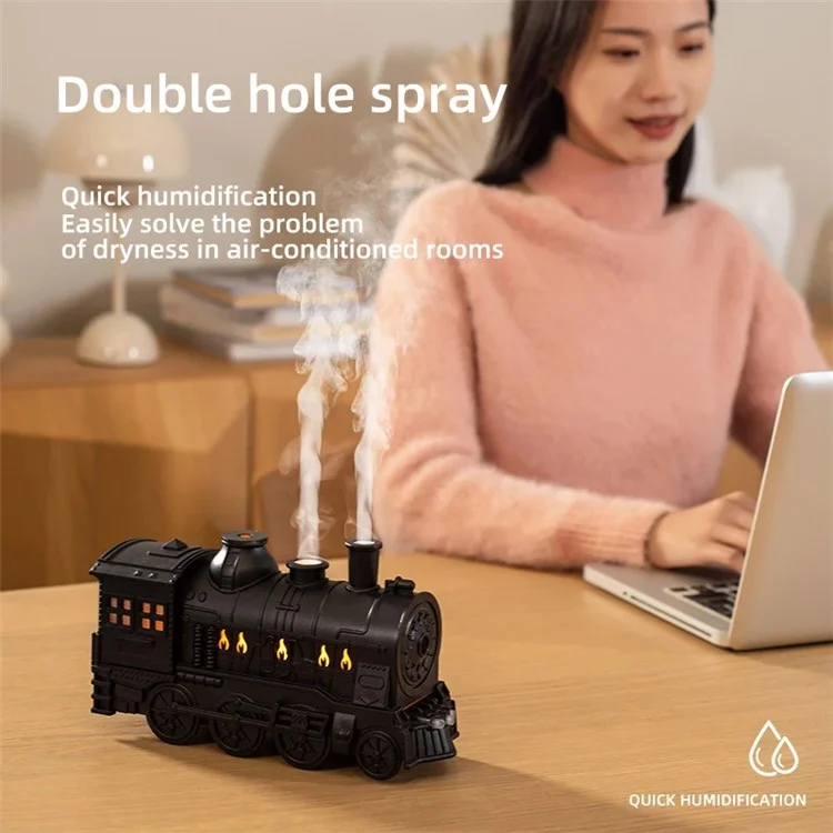 Train Shape Ultrasonic Air Humidifier Essential Oil Aroma Mist Diffuser avec Boutons de Contrôle et Lumière LED - Noir / Prise EU