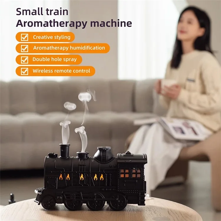 Train Shape Ultrasonic Air Humidifier Essential Oil Aroma Mist Diffuser avec Boutons de Contrôle et Lumière LED - Noir / Prise EU