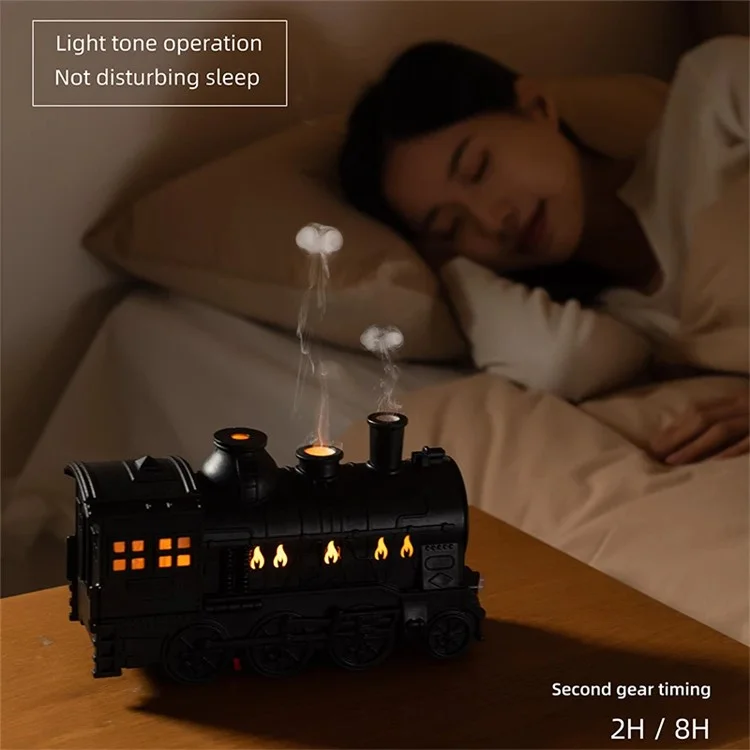 Train Shape Ultrasonic Air Humidifier Essential Oil Aroma Mist Diffuser avec Boutons de Contrôle et Lumière LED - Noir / Prise EU