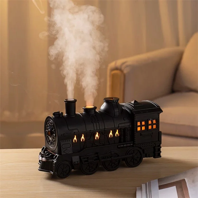 Train Shape Ultrasonic Air Humidifier Essential Oil Aroma Mist Diffuser avec Boutons de Contrôle et Lumière LED - Noir / Prise EU