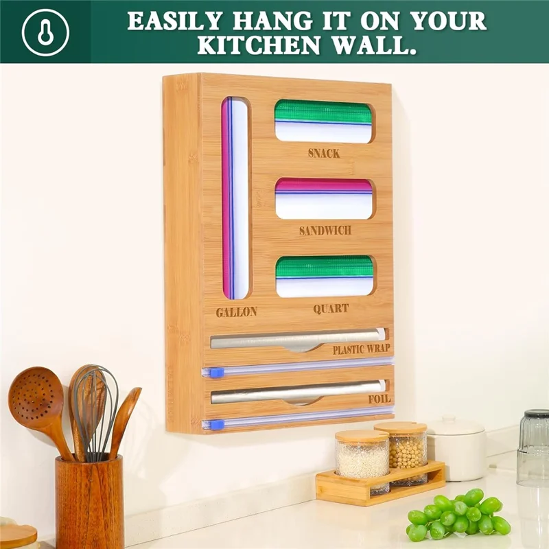 9 in 1 Kitchen Plastic Wrap Cutting Box Food Storage Bags Bamboo Dispenser Box