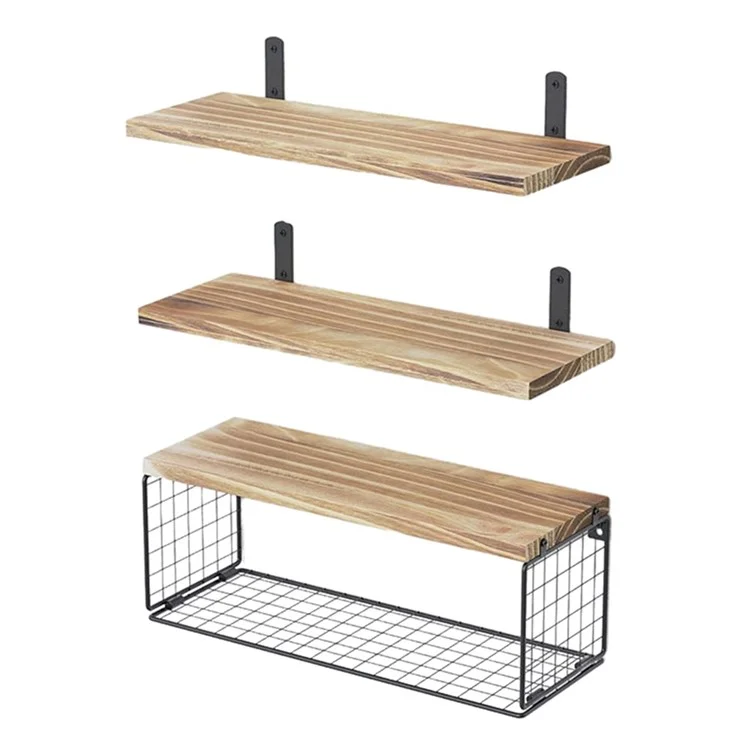 Set da 3 pezzi / Mensola a parete in filo di ferro, in legno rack per spezie, piante in vaso