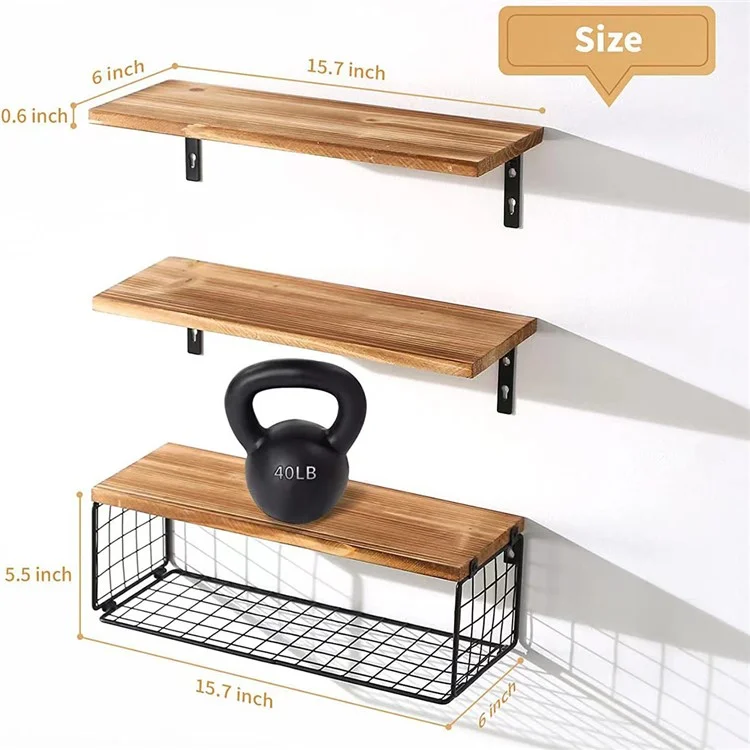 Set da 3 pezzi / Mensola a parete in filo di ferro, in legno rack per spezie, piante in vaso