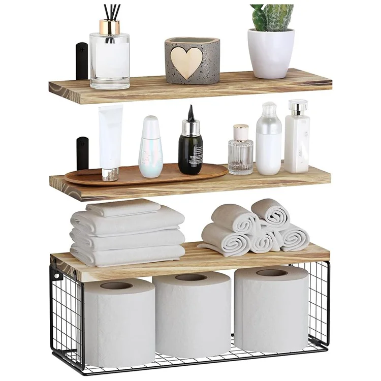 Set da 3 pezzi / Mensola a parete in filo di ferro, in legno rack per spezie, piante in vaso