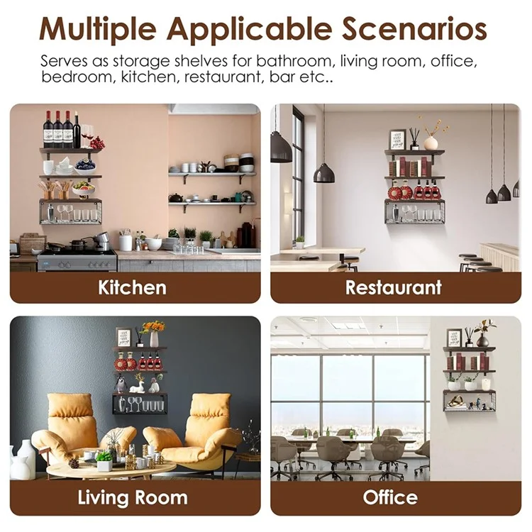 Wall Mounted Suspended Partition Wooden Board Iron Wire Basket Bathroom Living Room Storage Rack - White
