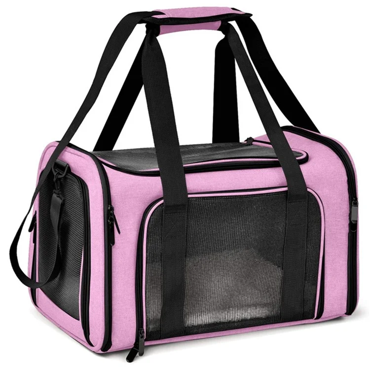 Cat Dog Carrier for Pets within 3-6KG Airline Approved Collapsible Travel Puppy Carrier, Size: L (45x30x30cm) - Pink