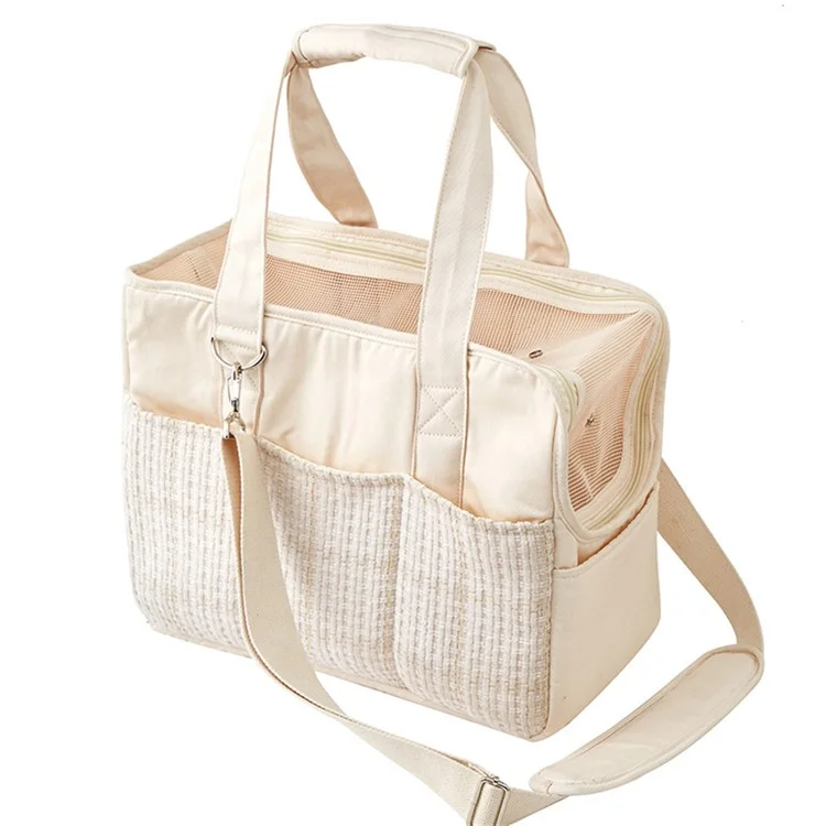 QS-106 tragbare Haustiertragetasche für kleine Hunde/Katzen, leichte Baumwollcanvas-Reisetasche mit Sicherheitsgeschirr