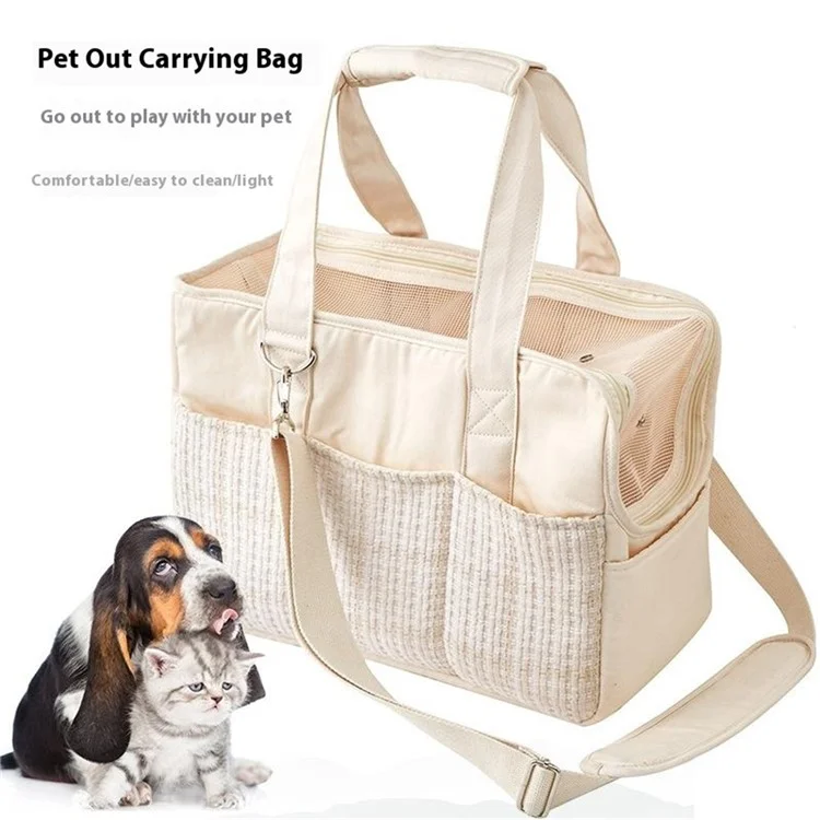 QS-106 tragbare Haustiertragetasche für kleine Hunde/Katzen, leichte Baumwollcanvas-Reisetasche mit Sicherheitsgeschirr