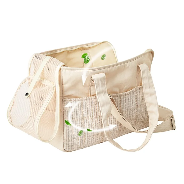 QS-106 tragbare Haustiertragetasche für kleine Hunde/Katzen, leichte Baumwollcanvas-Reisetasche mit Sicherheitsgeschirr