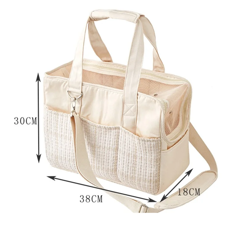 QS-106 tragbare Haustiertragetasche für kleine Hunde/Katzen, leichte Baumwollcanvas-Reisetasche mit Sicherheitsgeschirr