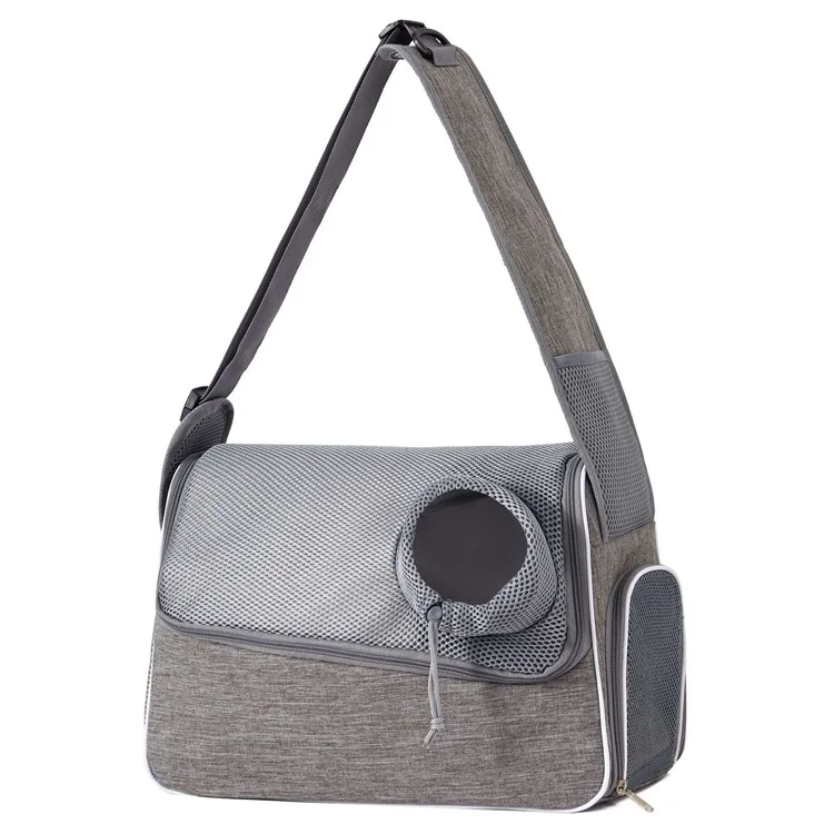 Bolsa portátil para mascotas QS-114 de tela catiónica de 300D, transpirable, de bandolera, para gatos y perros - Gris