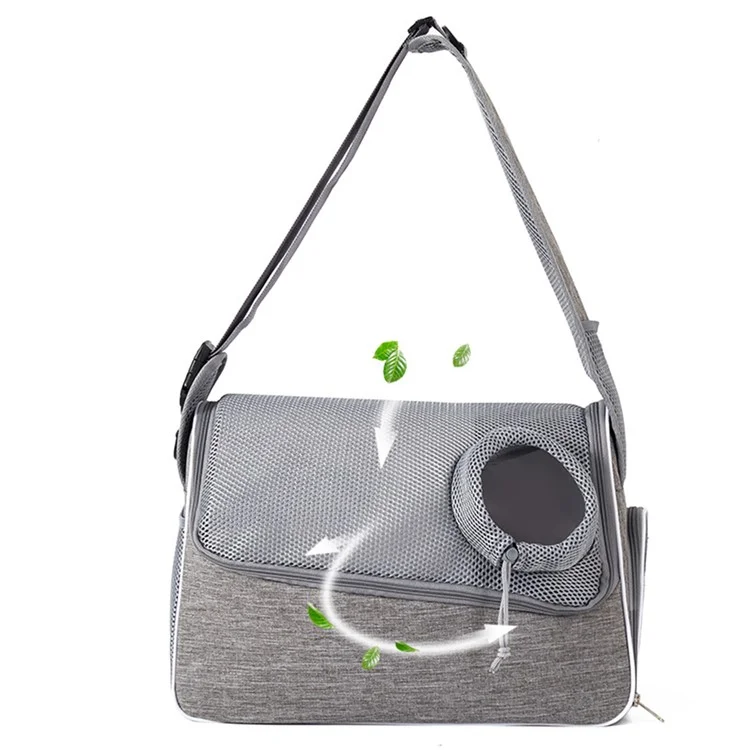 Bolsa portátil para mascotas QS-114 de tela catiónica de 300D, transpirable, de bandolera, para gatos y perros - Gris