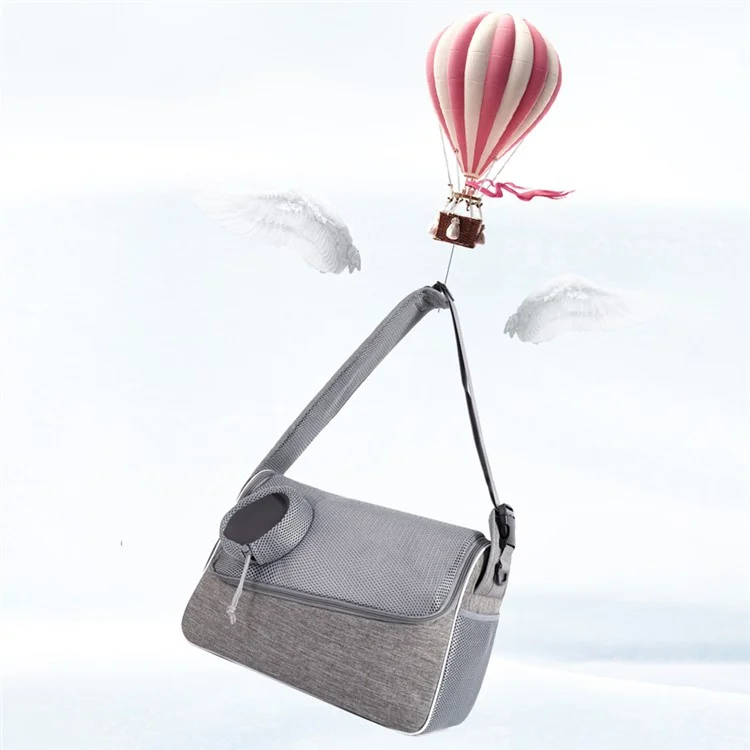 Bolsa portátil para mascotas QS-114 de tela catiónica de 300D, transpirable, de bandolera, para gatos y perros - Gris