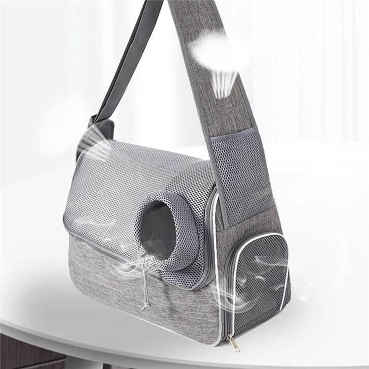 Bolsa portátil para mascotas QS-114 de tela catiónica de 300D, transpirable, de bandolera, para gatos y perros - Gris