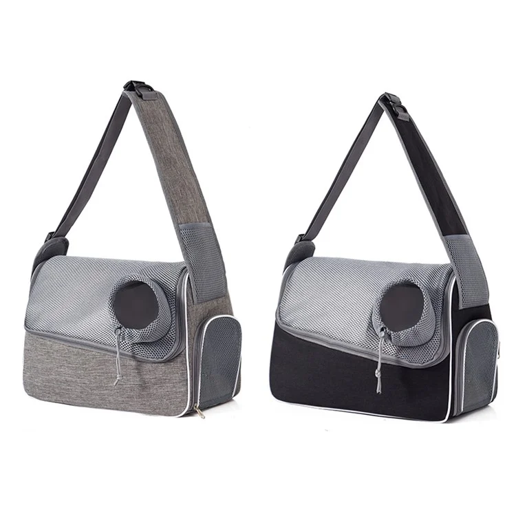 Bolsa portátil para mascotas QS-114 de tela catiónica de 300D, transpirable, de bandolera, para gatos y perros - Gris