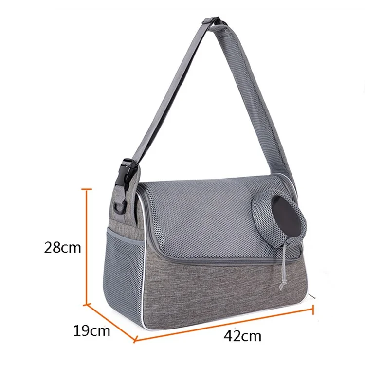 Bolsa portátil para mascotas QS-114 de tela catiónica de 300D, transpirable, de bandolera, para gatos y perros - Gris
