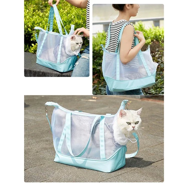 FHH-001 Sac de transport pour chat en maille respirant d'été portable en nylon et tissu Oxford - Vert menthe