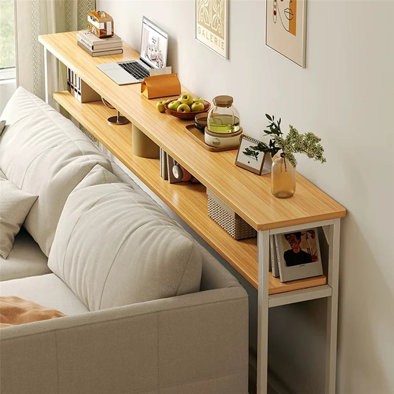 80x20cm Narrow Space Saver Storage Rack Sofa Bedside Wall Gap Dual Layer Organizer Shelf - White Frame