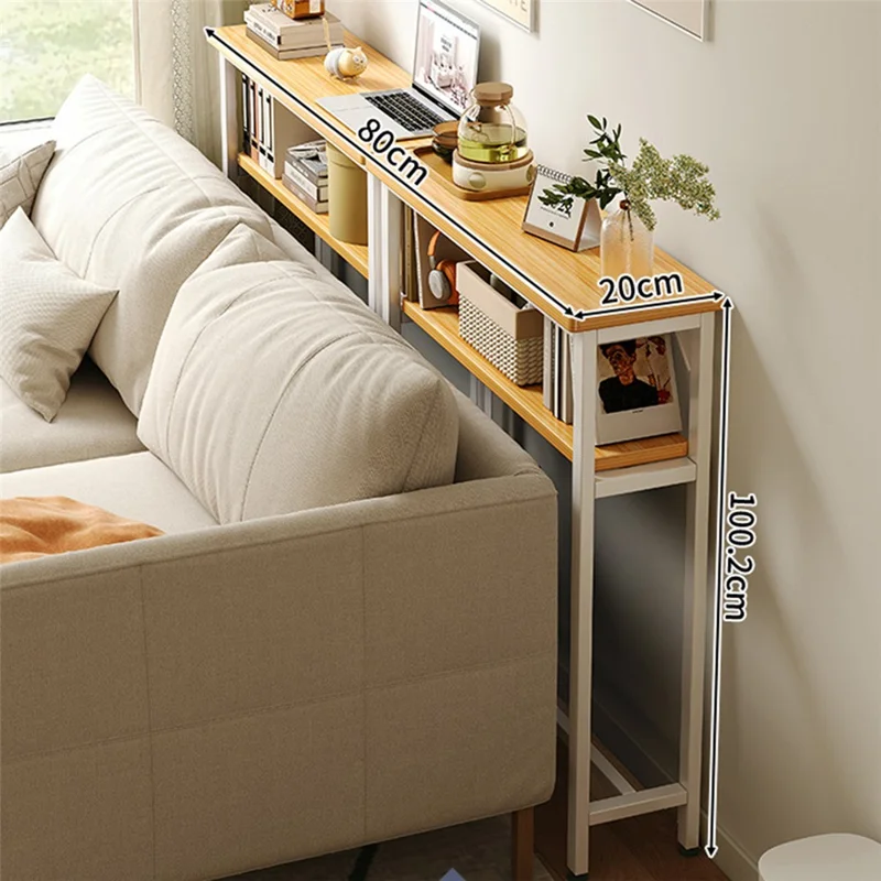 80x20cm Narrow Space Saver Storage Rack Sofa Bedside Wall Gap Dual Layer Organizer Shelf - White Frame