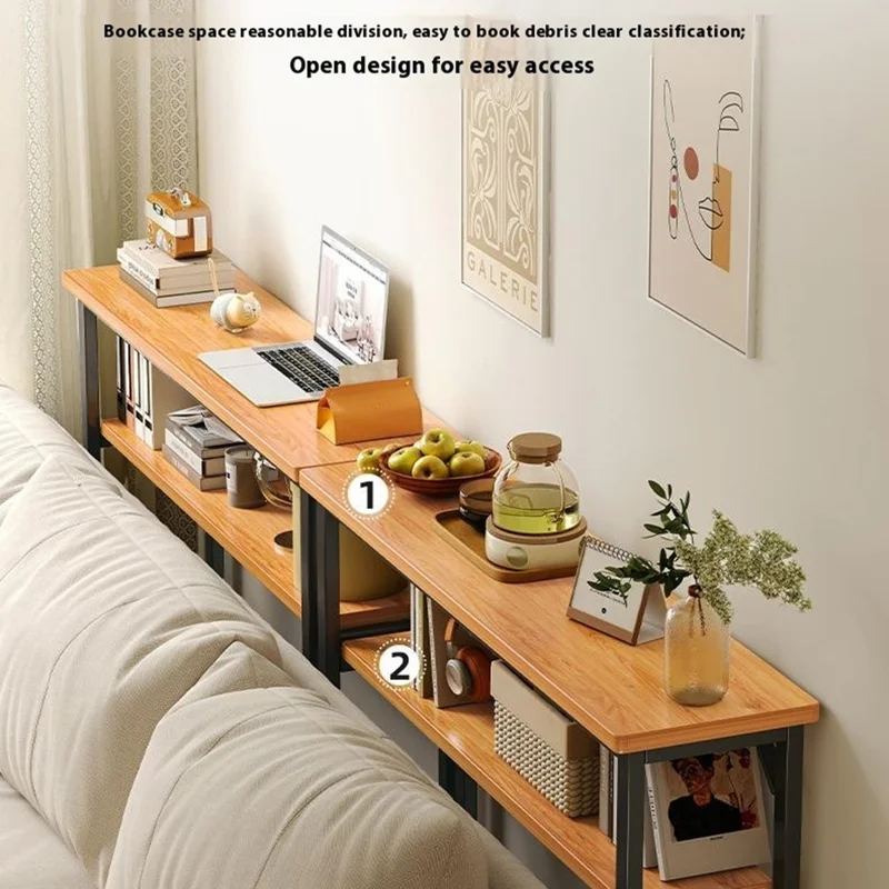 80x20cm Narrow Space Saver Storage Rack Sofa Bedside Wall Gap Dual Layer Organizer Shelf - White Frame