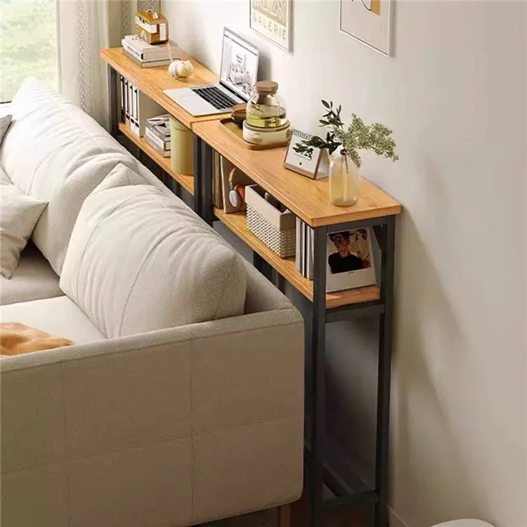 120x20cm Narrow Space Saver Storage Rack Sofa Bedside Wall Gap Dual Layer Organizer Shelf - Black Frame