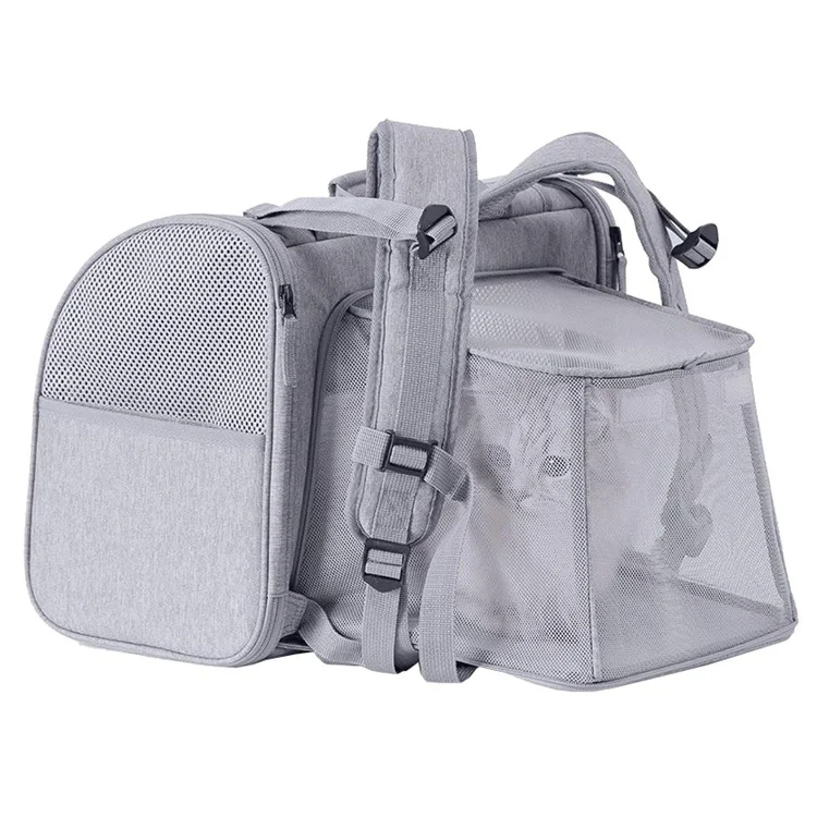 Expandable Pet Carrier Backpack Large Space Breathable Travel Bag for Cats and Dogs - Grey