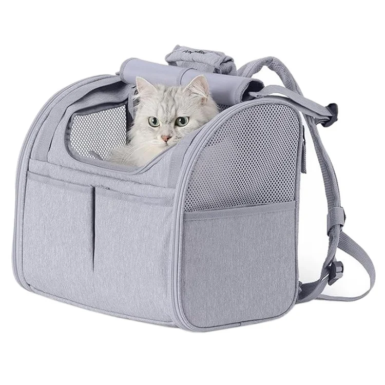 Expandable Pet Carrier Backpack Large Space Breathable Travel Bag for Cats and Dogs - Grey