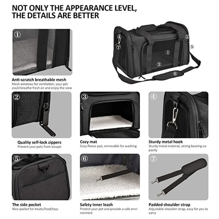 Borsa Trasportino per Animali Domestici Portatile Piccola Dimensione Traspirante con Supporto in Acciaio - Nero