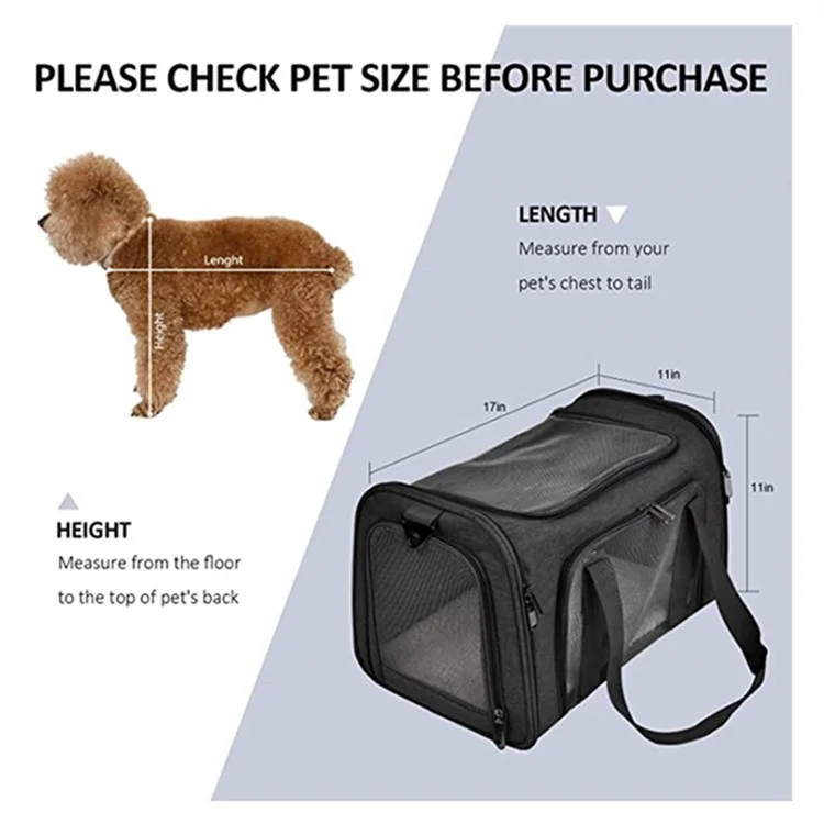 Borsa Trasportino per Animali Domestici Portatile Piccola Dimensione Traspirante con Supporto in Acciaio - Nero