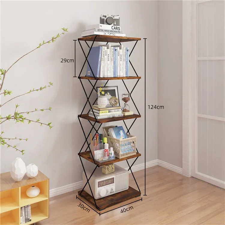5 Tiers 40cm Width Carbon Steel Storage Rack for Living Room Floor Standing Magazine Organizer Shelf